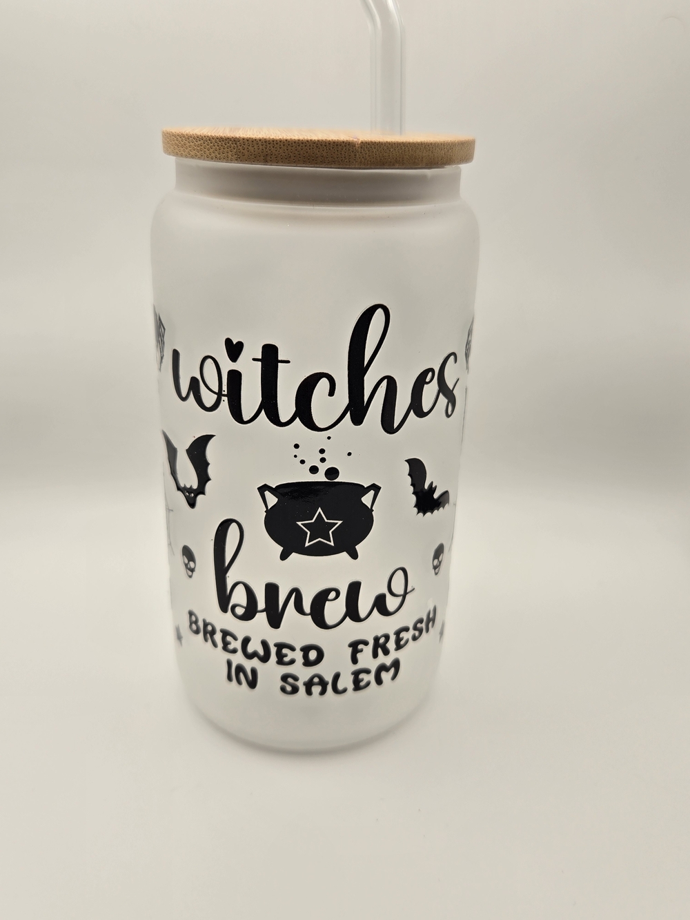 Witches Brew Frosted Glass Jar with Bamboo Lid - White - Picture 1 of 4